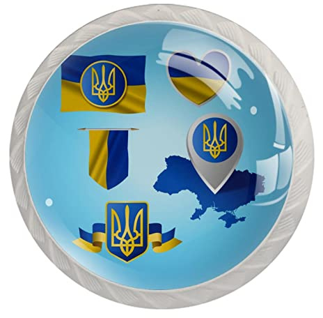 Ukraine Peace Türknäufe aus Glas und Stahl, für Küchenschrank, Tür, Truhe, Möbel, Schubladen, 35 mm, 4 Stück