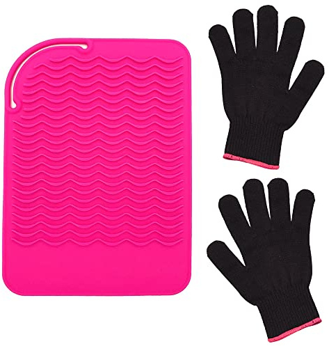 1 Pcs Silicone Heat Resistant Mat with Heat Resistant Gloves - Portable Travel Anti-Scald Mat for Curling Irons, Hair Straightener & Styling Tools
