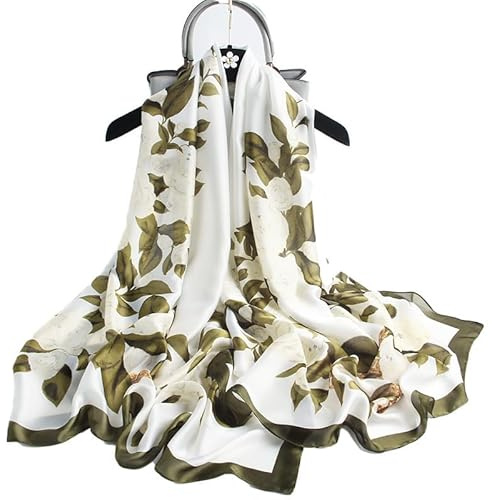 WEIGEER Scialle di Seta Donna Chiffon Shawl Cief Lungo Head Wrap Thin Scarf Beach Women Hijab Belt Vintage Bridal Shawl Binder Chiffon Verde-bianco
