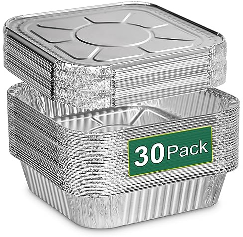 Alfolic 8x8 Aluminum Pans with Lids - 30 Pack Disposable Baking Square Aluminum Foil Pans with Covers - Tin Foil Pans for Air Fryer, Oven, Cooking