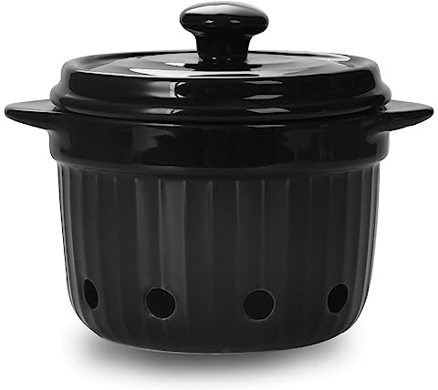 HAOTOP Contenedor de ajo con tapa, recipiente de cerámica para guardar ajos para encimera, decoración de cocina (negro)