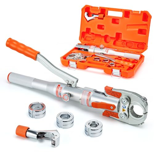 Purseter Copper Pipe Crimping Tool with 1/2, 3/4, 1 Jaws, Suitable for Narrow Space and Small Fittings, Compatible with Viega Copper, Pro-Press, Conex Pipe Fittings
