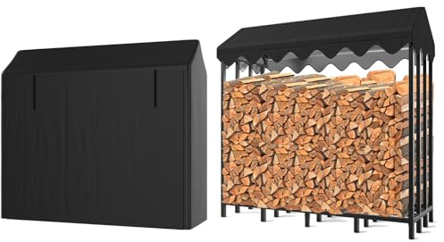 Himimi Kaminholzregal für Außen - 185x70x185cm (2,4m³/3,5 SRM) - Mit 2 Wasserdichten Abdeckungen (Dach & Vollplane) - Wetterfester Brennholzregal Außenbereich