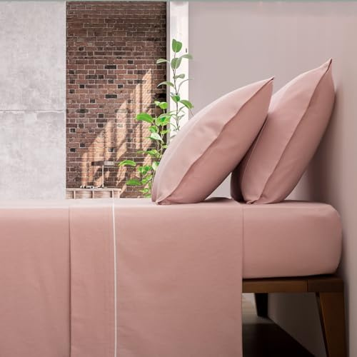 Casa da Laura - Sábanas de Franela de Lujo Lisas Rosa - Cama 140-4 Piezas - Sábana Encimera, Bajera y 2 Fundas de Almohadas 50x75 cm - Sábanas de Invierno Elegantes, Cálidas y Suaves