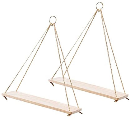 DECHOUS 2stücke Hängendes Holzregal Mit Blumentopf-aufbewahrung Dekorativer Wandschmuck Für Pflanzen Bücher Und Accessoires Kleine Rustikales Design Für Zuhause Und Büro