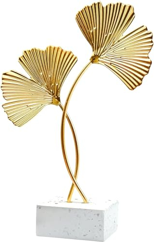 Scultura a Foglia di Ginkgo, 28 x 14 cm Oro Foglia di Ginkgo Statua Decorazione per Soggiorno Moderna Ginkgo Foglie Decorative in Ferro Dorato per Casa, Ufficio,Soggiorno