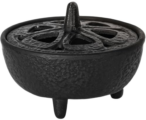 Anbar Lotus Flower Incense Burner, Cast Iron Bowl and Lid for Sticks, Cones, Wax Melts, Charcoal and Resin, Traditional Oriental Zen Home Decor, Supports Aromatherapy and Mindfulness