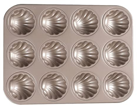 Abizarch Madeleine Mold Cake Baking Pan 6/9/12-Cavity Non-Stick Candy Mold Food Grade Carbon Steel Cake Mold Madeleine Pan Shell Shaped Baking Mold for Cookie Cake Chocolate(12cup)