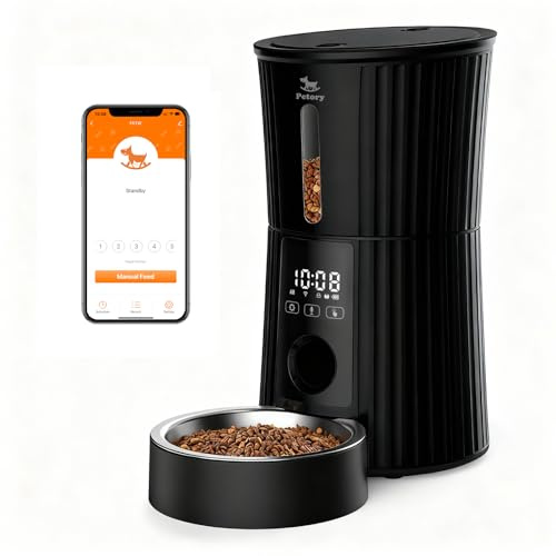 Petory Automatic Cat Feeder - 2.4G WiFi 10 Meals Automatic Cat Food Dispenser with Slow Feeding for Cats and Small Dogs, Dual Power Supply Including Desiccant Bag