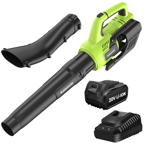 Kalamotti Leaf Blower Cordless, 2×4000mAh Battery with Fast Charger, 2.4KG Lightweight Electric Garden Blowers with Turbo Boost, Brushless Motor Max.210 km/h & 6 Speed Levels for Lawn Care,Yard,Garage