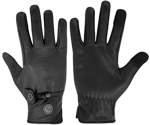 Westernreithandschuhe aus weichem Ziegenleder, zum Überziehen mit Kordelzug, Touchscreen-kompatibel, für Reiter und Westernreiten – in Hellbraun und Schwarz (Schwarz, L)