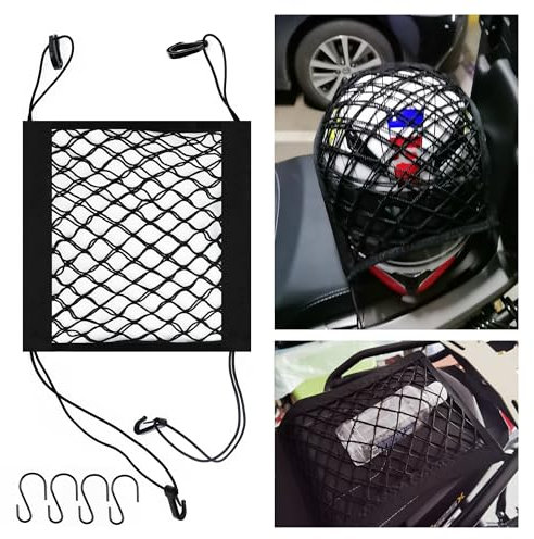 Ragno Elastica con Ganci Resistenti, Rete Portapacchi Moto per Fissare in Sicurezza Caschi e Bagagli, Accessorio Universale per Moto e Biciclette