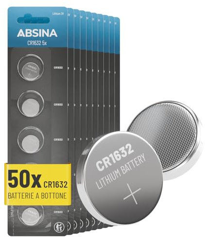 ABSINA CR1632 3V Lithium Knopfzelle - auslaufsicher & Lange Haltbarkeit | 50er Pack Batterien CR 1632 - Knopfzelle für Autoschlüssel, Uhr und vieles mehr - Batterie 1632