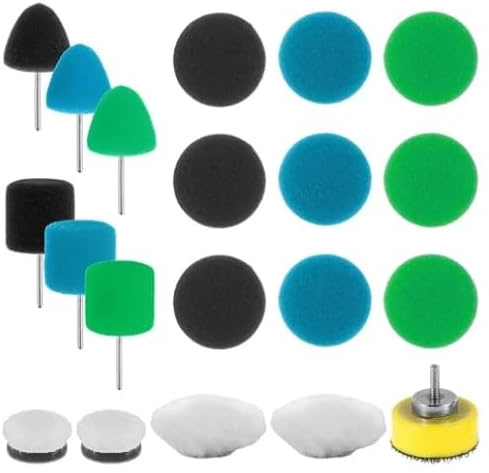 20 Stück Mini Polierschwamm Set 25mm, Detail Polierschwamm und Wolle Polierauflage Mini Polieraufsatz für Akkuschrauber Autoschleifen Polieren Wachsen