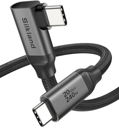 Silkland USB-C Monitor Kabel 2M Winkel, 5K@60Hz 4K@144Hz USB-C Video Kabel | 20Gbps USB 3.2 Gen2×2 Datenkabel 90 Grad, 240W 48V/5A PD3.1 Ladekabel für MacBook Pro, iPad Pro, iPhone 17/16/15, Dock, SSD