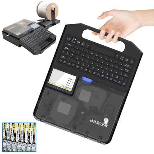 VoOqo Industrial Label Maker Kit, Cable Id Printer,portable Handheld Label Printer with Ribbons and Stickers,automatic Cutting, Power Off Memory, for Job Sites and Heavy-duty Labelling Jobs