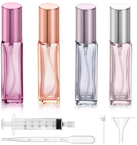 Jesustree Parfümzerstäuber Nachfüllbar 10ml, 4 Stück Reisen Parfümflasche aus Glas mit Feinem Nebel, Tragbare Mini Sprühflasche Leer Parfüm Abfüller für Damen und Herren Unterwegs