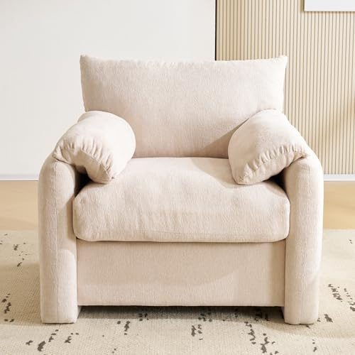 Ymkua Relaxsessel, Fernsehsessel, Einzelsofa, Sofa, Sessel, Modernes Design Loungesessel, Dekorativer Stuhl, Freizeitstuhl für Wohnzimmer und Schlafzimmer, Chenille-Stoff, 96x82x84 cm (Beige)