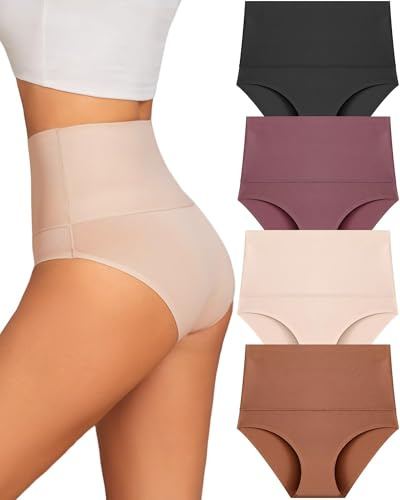 READY TO LOVE Unterhosen Damen Große Größen Seamless Slips Damen Hohe Taille Nahtlose Taillenslip High Waist Unterwäsche Frauen No Show Slip Pantys Atmungsaktiv Nahtlos Slips Mehrpack 4er Pack S-3XL