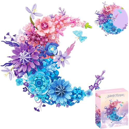 LIKLIKLINK Mond Blumen Bausteine Set, 977 Teile Klemmbaustein Set zur Wanddekoration, Künstliche Blume Bauklötze Bausatz Spielzeug für Home Deko Geschenk für Erwachsene Freundin Frauen