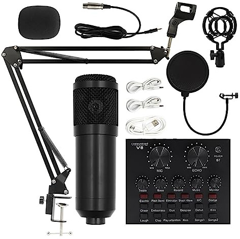 AIRYSSFU Kit scheda audio, Kit microfono a condensatore professionale V8 Scheda audio Karaoke con supporto for microfono Condensatore USB MIC Live Streaming(BM800V8)