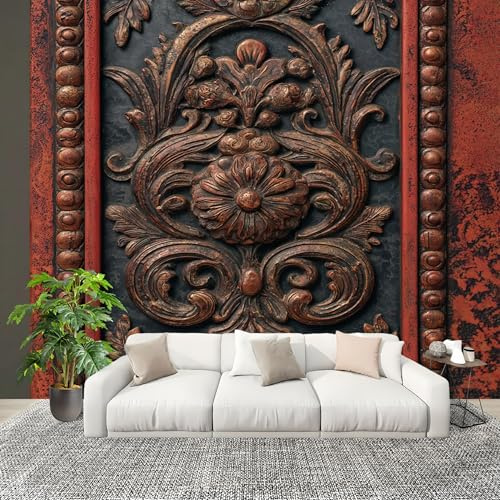 Dormitorio Papel Pintado Relieve CláSico Europeo Pared Panorámico 200x140 cm Retro Fotomurales No Tejido, Póster Gigante de Pared Personalizado 3D Para Salón Fotomurales
