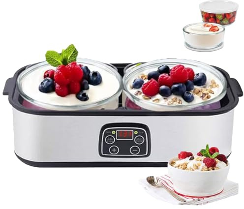 TIANTOO Yogurtera Automática, 2 Vasos De 1 L, Tiempo Ajustable: 0-48 H, Control De Temperatura: 20 °C-55 °C, Calentamiento De Equilibrio De 360 ​​°, para Yogur Casero.,A
