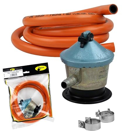 FLUVIA Kit Completo de Gas Butano, Regulador + Manguera de Goma 1,5m + 2 Abrazaderas, Homologado para España Apto Cocinas y Estufas