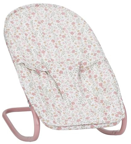 Little Dutch Puppenwippe Puppensitz für Babypuppen Puppen von 33 bis 46 cm Baumwollbezug mit Sicherheitsgurt und Metallgestell - Soft Flowers Weiß/Rosa