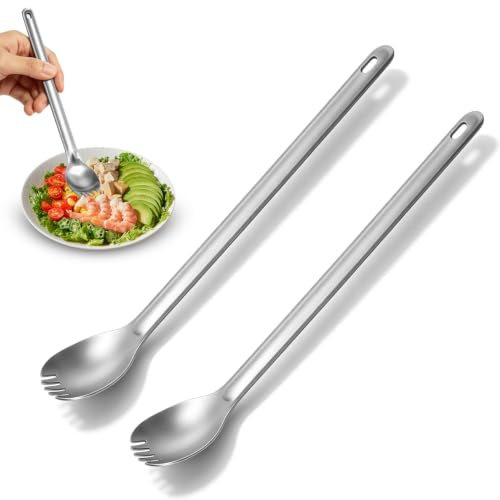 2 Stück Titan-Löffel mit langem Griff, Titan-Göffel, ultraleichtes Camping-Utensilien für Camping, Rucksackreisen, Wandern (Göffel)