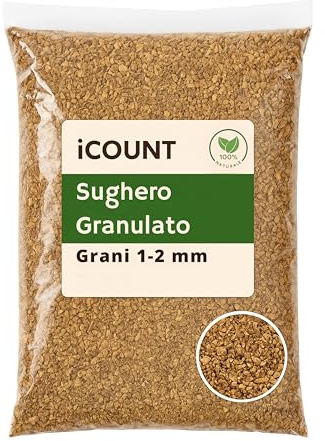 iCOUNT Sughero Granulato in Grani 1-2 mm | Sughero Naturale per il Fai da Te, Paesaggi, Scenografie Natalizie e Decorazioni | Granuli di Sughero Grezzo per Accessori Presepe e Terrario