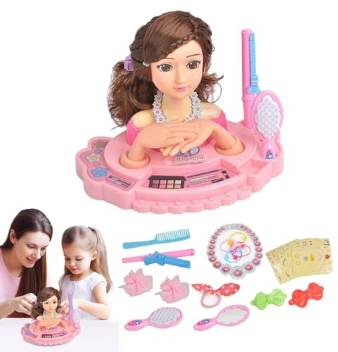Generisch Friseur Übungskopf Für Kinder - Spiel Puppe Haare Stylen Set, Kosmetik Und Frisier Zubehör Mädchen | Pädagogisches Lernspielzeug Für Geburtstagsfest, Mädchenspielzeug Ab 3 Jahre Zu