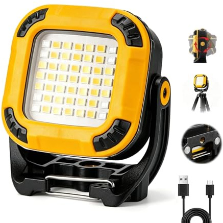Linterna LED Recargable, Portatil Linterna Taller Mecánico, 16 Modos de Luz, Base Magnética con Gancho, Cuerpo Impermeable, Luz de Trabajo LED para Reparación de Automóviles, Uso en Taller y Camping