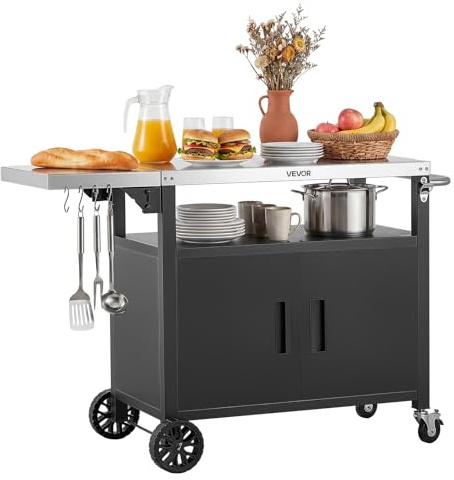 VEVOR Carrello per Barbecue da Esterno, Tavolo Carrello Portaoggetti Ripiano Preparazione Piatti Cibi 124 cm, Mobiletto con Ruote Impermeabile da Giardino Cortile Picnic Campeggio Isola Cucina