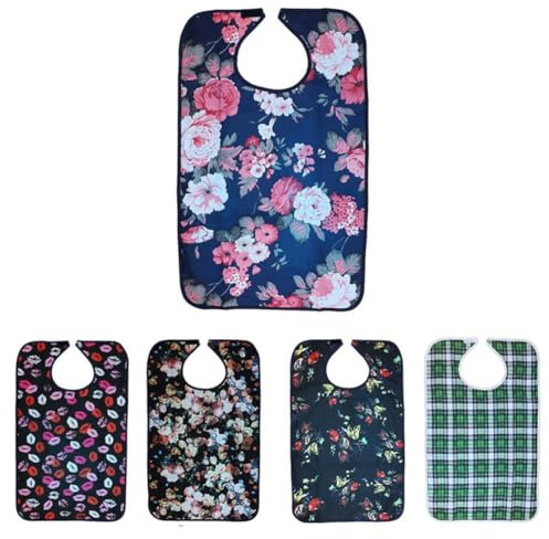 Lurrose Bavoir Imperméable pour Adulte avec Poche Récupérateur de Miettes en Pvc, Lavable et Facile à Nettoyer, pour Personnes Alitées ou Convalescentes Lors des Repas