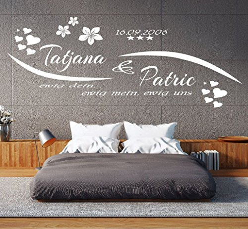 tjapalo® Wandtattoo Schlafzimmer Wohnzimmer Wandtatoo mit Namen Wandspruch Sprüche ewig dein ewig mein mit 2 Namen Datum pk76 (B130 x H50 cm)