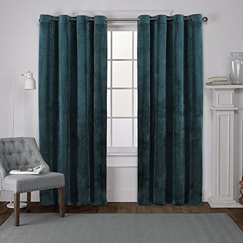 Exclusive Home Curtains Velvet Heavyweight Light Filtering Grommet Top Curtain Panel Pair, 54x84, Teal