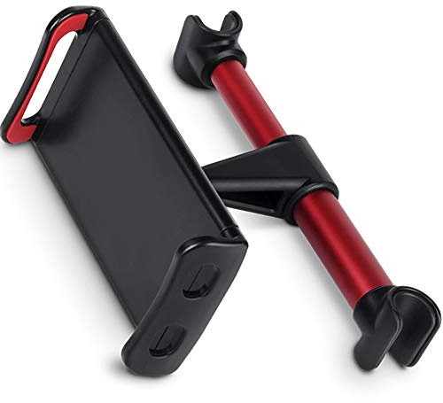 CLM-Tech Tablet Soporte Auto Reposacabezas, Móvil Poseedor Coche Asiento Trasero 360° Rotación, Universal para 4-11 Pulgadas Tablet y Smartphone, Rojo Negro