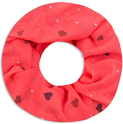 Faera Damen Schal Sweet Heart weich und luftig mit Herzen Loopschal Rundschal in verschiedenen Farben, SCHAL Farbe:Rot