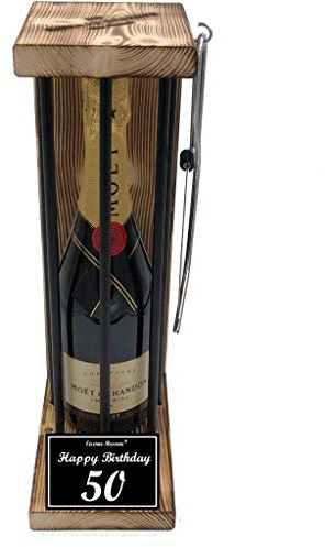 Moet Geschenkverpackung Geschenkset 50 Geburtstag Mann und Frau Eiserne Reserve Black Edition - Text s/w Happy Birthday 50 Geburtstag Champagner (1 x 0.75 l)