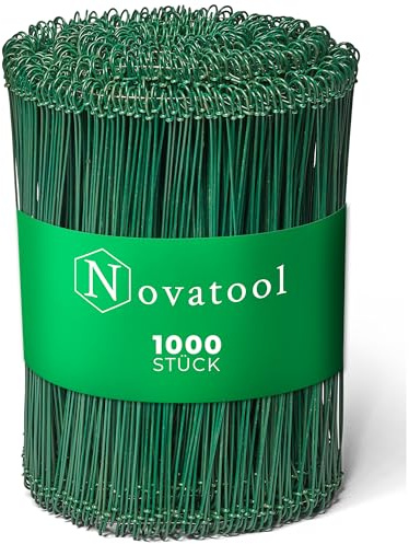 Novatool 1.000 Stück Rödeldraht mit Ösen 1,4 x 200mm Bindedraht Grün ummantelt, rostfreier & langlebiger Drilldraht, Drahtbinder, Ösendraht, Drahtschlinge, Blumendraht, rebdraht floristik, Rödler