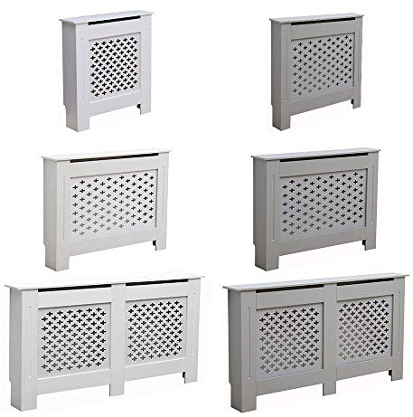 AVC Designs Kensington Radiator Cover Modern MDF Wood White Grey Cross Pattern Living Room Bedroom Hallway Cabinet (Small Grey)
