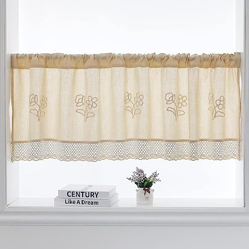 choicehot Kurzgardinen mit Häkelweben Spitze Baumwolle-Leinen Bistrogardine - Privatsphäre Kurzvorhang für Badezimmer, Küche, Dachfenster Scheibengardinen Landhausstil, H45xB145cm
