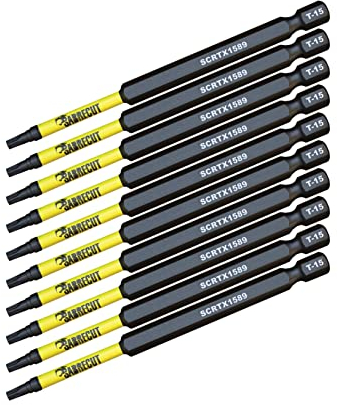 10 x SabreCut SCTX1589_10 89 mm T15 TX15 Jeu d'embouts de tournevis à percussion magnétique Torx Heavy Duty Compatible avec Dewalt Milwaukee Bosch Makita et plus