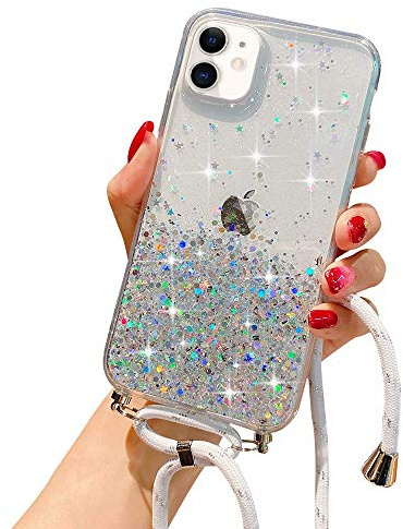 LCHULLE Handykette Handyhülle für iPhone 12 Pro Max Hülle mit Kordel Umhängenhülle Necklace Hülle mit Band Schutzhülle Transparent Silikon Case für iPhone 12 Pro Max Transparent