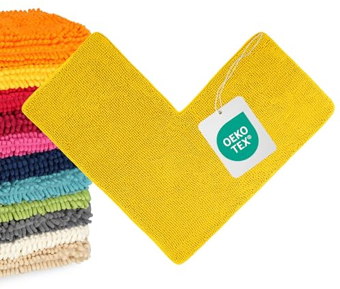 WohnDirect Eckbadematte 100x100 cm Gelb – Für Eckduschen | Speziell für Eckduschen: umschließt den Duschbereich beidseitig