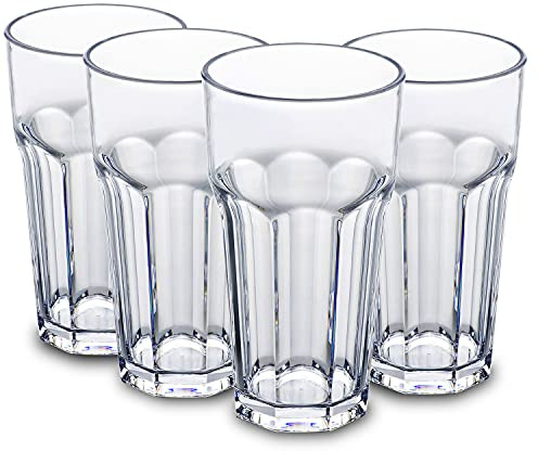 YINJOYI 410ml Clear Plastic Cups Tumblers Highball Drinking Glasses Tall Water Beakers Reusable Glassware Picnic Drinkware