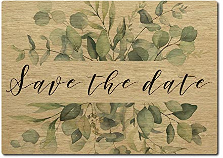 Interluxe LUXECARDS Postkarte aus Holz - Save the date - Hochzeit, Geschenkidee für Ehepaare, Gast, Eukalyptus, Einladung