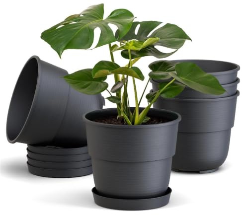 Plastard Blumentopf 5er Set Ø20 cm mit Untersetzer Anthrazit Pflanzkübel | Witterungs- UV & frostbeständig, inkl. 16 cm Untersetzer, ideal für Garten, Balkon & Innenbereiche, Deko Pflanztopf 3,5 Liter