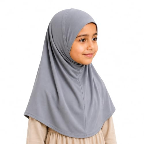 Yaqeen flickor omedelbar huvudduk hijab vanlig al Amira, färdig dra på halsduk, perfekt för alla tillfällen skolor/barnkammare, SILVER, one size